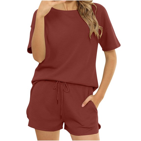 Jalioing Summer Lounge Set for Women Loose Shorts 2 Piece Loungewear Outfits Matching T-Shirt Casual Suits