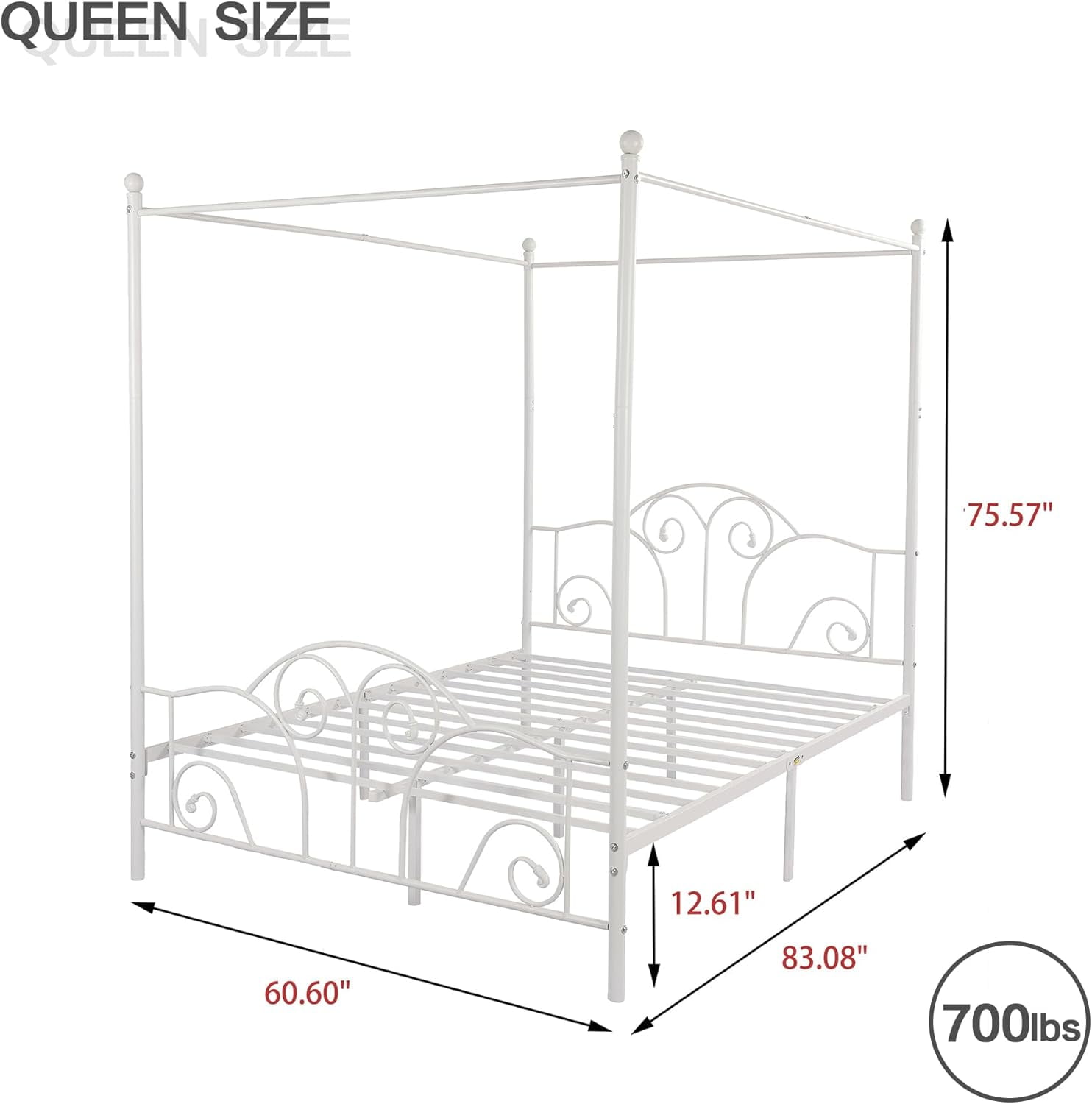 AUFANK Vintage Four Post Metal Canopy Bed Frame, Queen Size, White