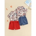 thumbnail image 4 of Little Boy 4th of July Outfits, Eagle Print Button Down Lapel Neck Short Sleeve Tops + Elastic Waist Shorts Toddler 2 Piece Set, 4 of 10