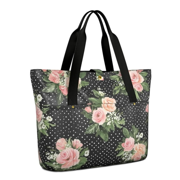 Tote Bag for Women - Pioneer Flower Shoulder Bag - Large Utility Work Duffle Bag with Zipper Handbag for Travel, Work, Sprots