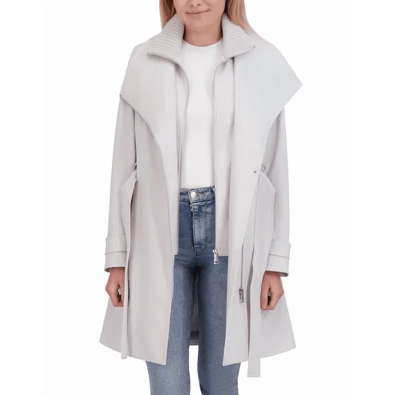 Halston Women's Belted Trench Coat Gray Large