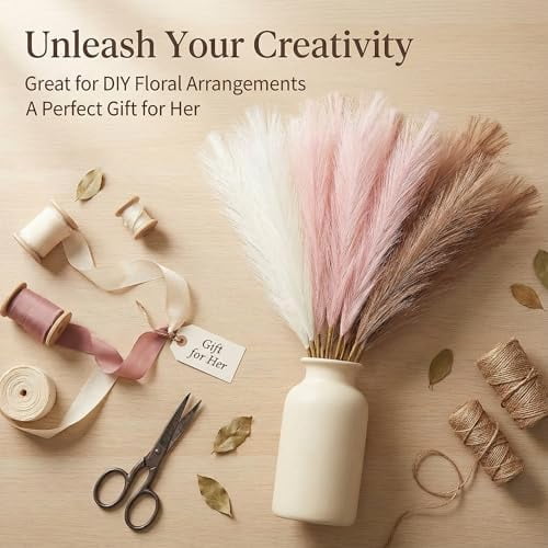 Pampas Grass Decor 30pcs 21.7 Inch, Faux Pampas Grass White Pink Brown Artificial Dried Flowers Fluffy No Shedding for Boho Wedding Home Bedroom Vase Filler
