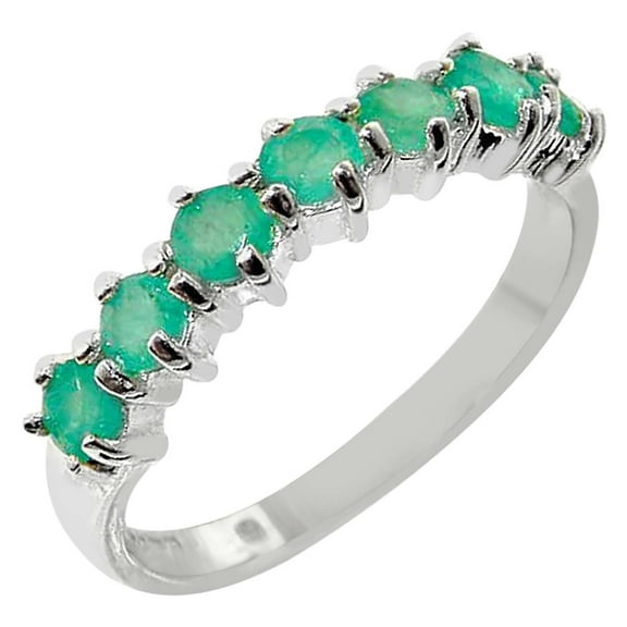 LBG 925 Sterling Silver Real Genuine Emerald Womans Eternity Ring - Size 11