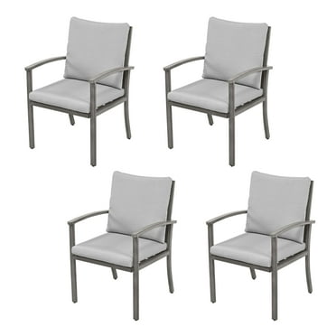 HAPPATIO Outdoor Dining Chairs Set of 4, Patio Dining Chairs with Thick Cushion, High Backrest and Curved Armrest, Aluminum Frame for All Weather, Grey