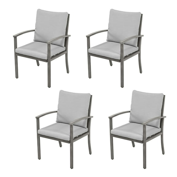 HAPPATIO Outdoor Dining Chairs Set of 4, Patio Dining Chairs with Thick Cushion, High Backrest and Curved Armrest, Aluminum Frame for All Weather, Grey