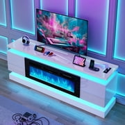 Blotout 71 Fireplace TV Stand with 40 Fireplace, LED Lights & Power Outlet for 85/80/75 Inch TV, Modern Gaming Entertainment Center with High Gloss Cabinet, Media TV Console for Living Room (White)