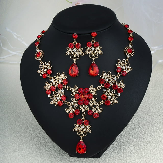 Nvzi Conjunto de joyas de diamantes de imitación con forma de lágrima para novia, collar y pendientes para boda, A29