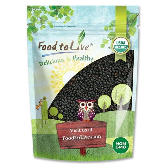 Organic Black Lentils, 0.5 Pounds — Non-GMO, Kosher, Raw, Vegan, Sproutable — by Food to Live