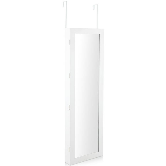 Patiojoy Lockable Wall Mounted Mirrored Jewelry Organizer White Armoire Cabinet w/ LED Lights