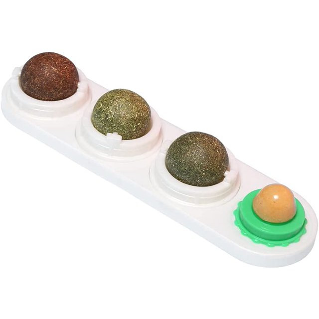 Catnip Toy, 4 in 1 Catnip Ball for Cats Set, Cats Sugar Ball Wall Toy with Self-Adhesive Sticker Cat Nutrition Treat Ball Cat Toy Sincero Mascotas