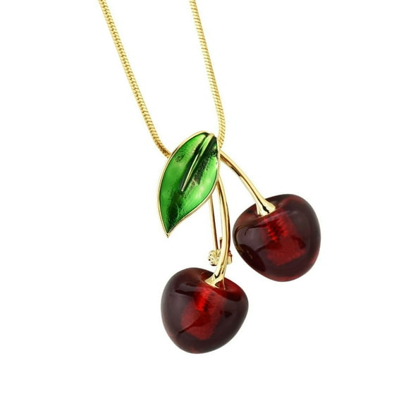 YIEMEEN Multipurpose Cherry Shape Pendant Necklace Elegant Sweater Accessory Artificial Crystal Texture Fashion Neck Jewelry