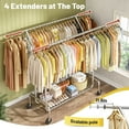 thumbnail image 3 of Double Rod Heavy Duty Clothes Rack 430lbs,23.6" Wide Gap Rolling Clothing Rack with Wheels,Extendable 51-74.8" Adjustable Garment Rack for Hanging Clothes Bedroom Laundry, 3 of 8