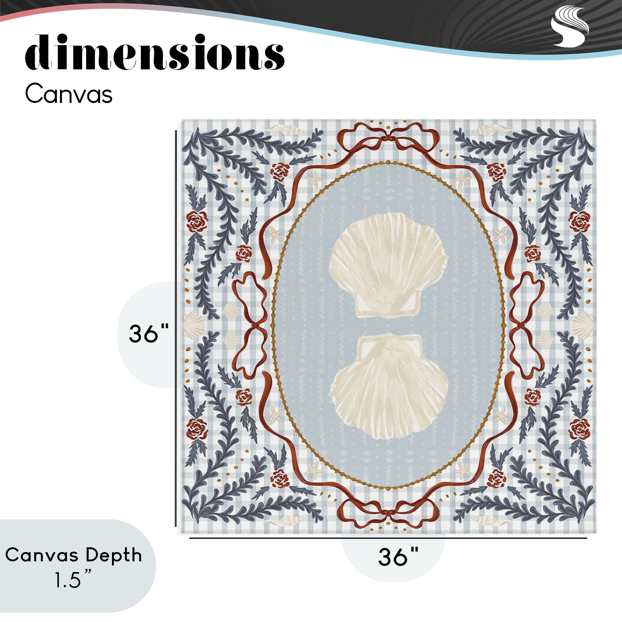 Stupell Industries Shells Portrait on Gingham Canvas Wall Art, design by Vero Illustrates
