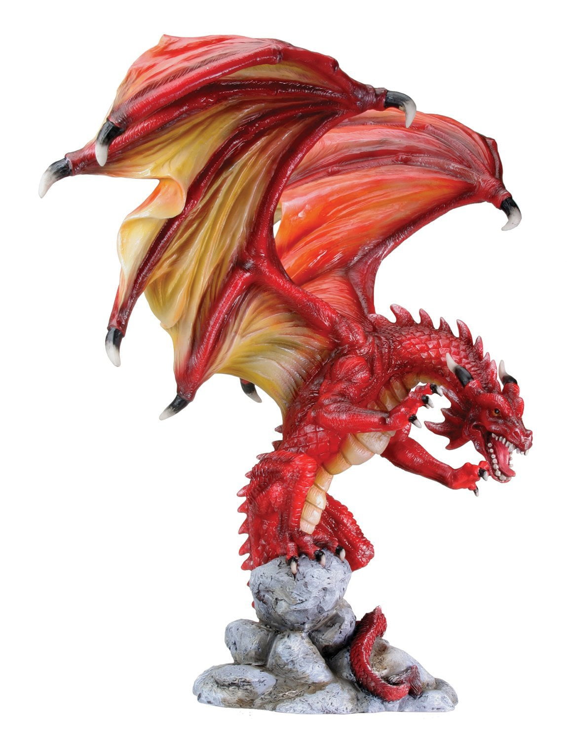 Large Red Attacking Dragon on Cliff Statue Figurine Mythical Fantasy