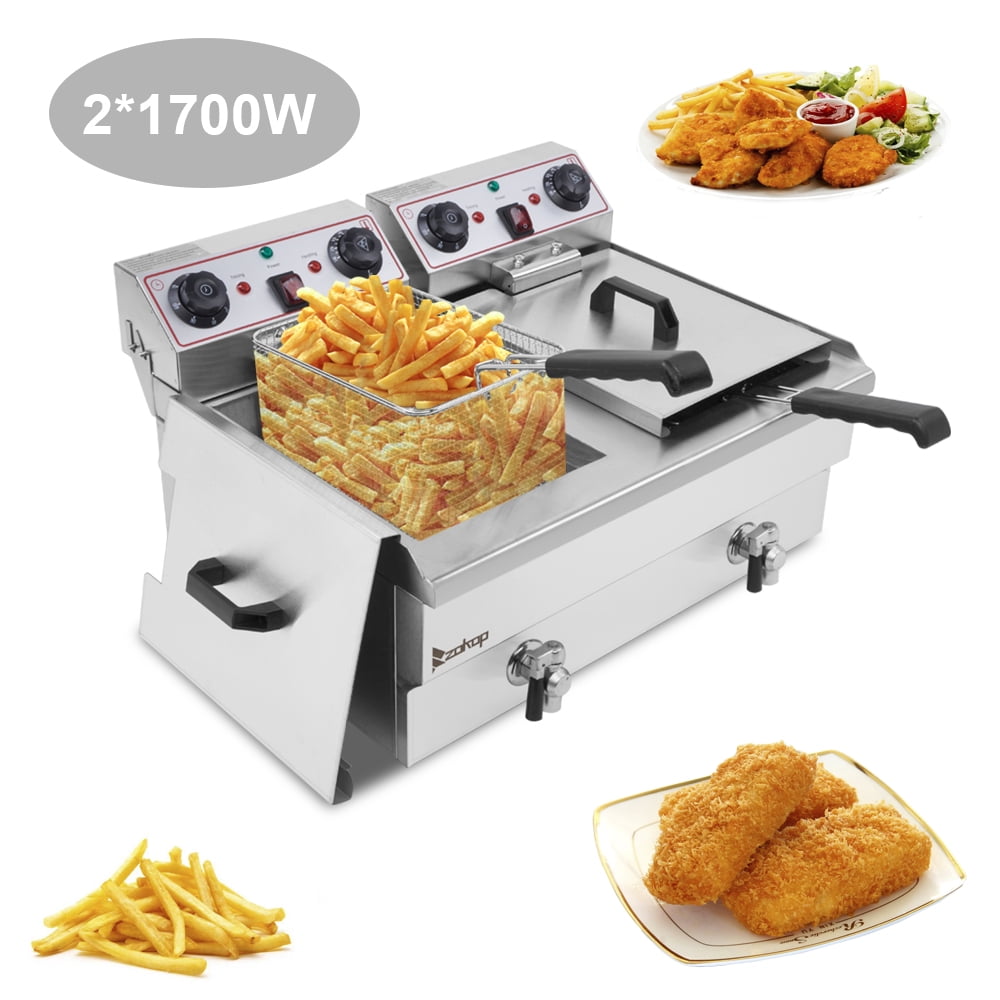 24.9QT/23.6L 3400W Double Tank Deep Fryer, Electric Deep Fryer with Basket