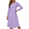 thumbnail image 5 of Lnmiateer Women Striped Long Sleeve A Line Midi Dress Loose Lightweight Breathable Summer Fall Work Beach Vacation Outfit, 5 of 7