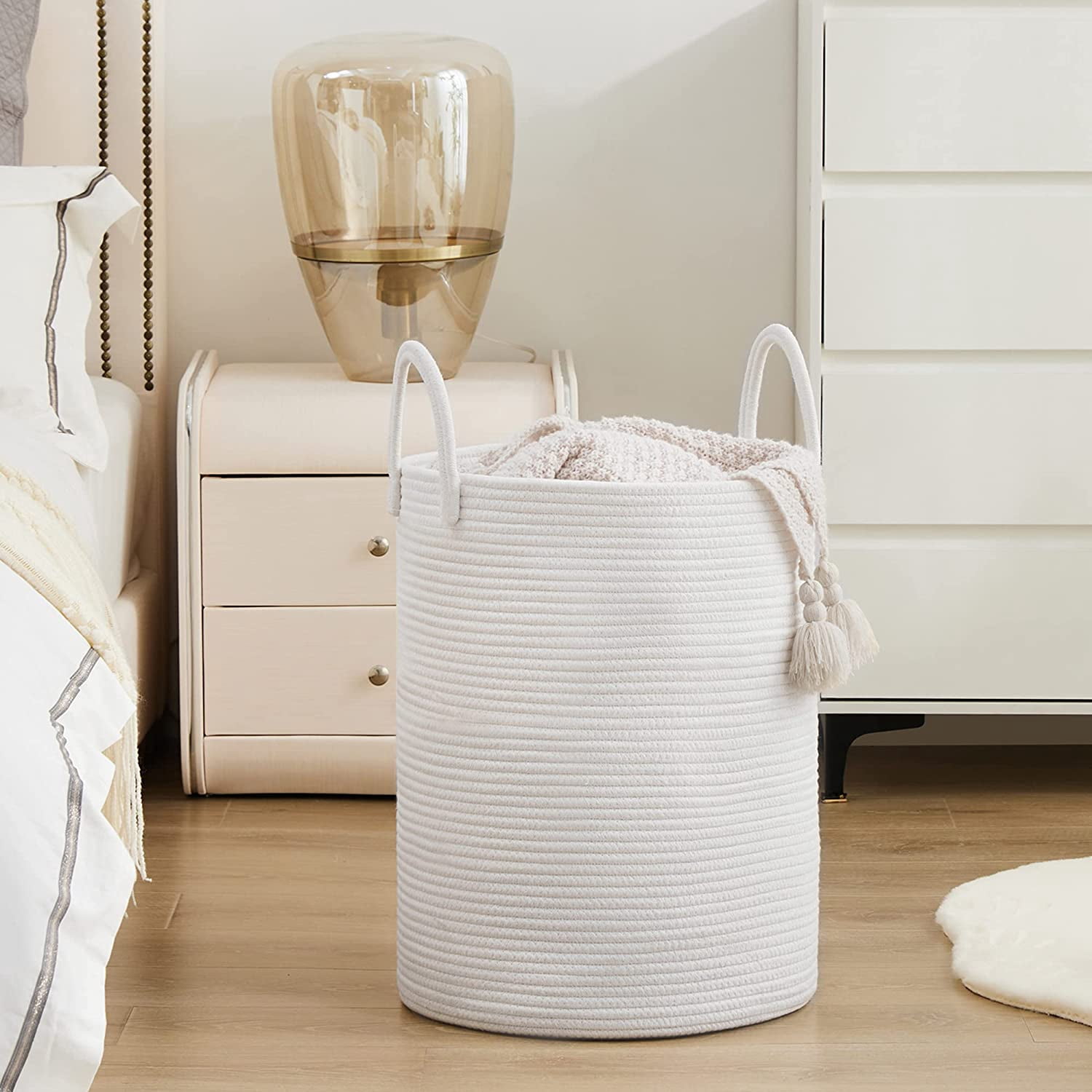 Jute Rope Laundry Hamper Basket , 58L Tall Laundry Basket, Baby Nursery Hamper for Blanket Storage for Bedroom-Large-Jute