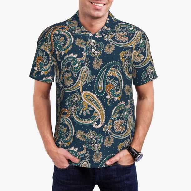 Balery Indian Paisley 2 Camisa Polo de Hombre con Estampado, de Manga Corta y Tejido Medio, Camisa Tipo Golf Polo-Small