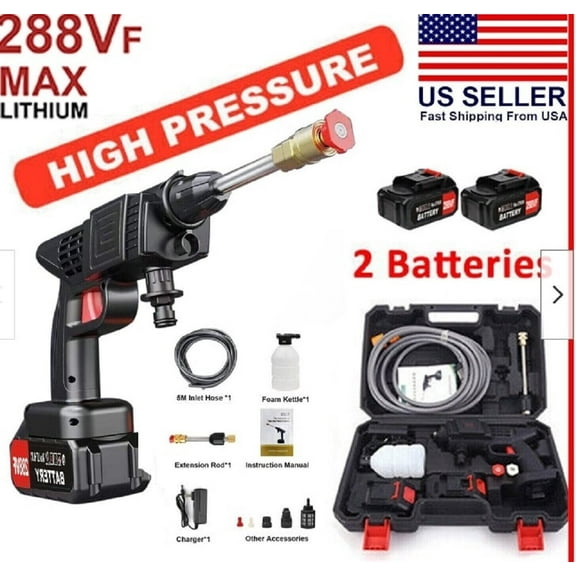 288VF Cordless Pressure Washer with 2 Batteries and Charger, Portable Electric Power Washer, Water Pressure Machine Spray Gun for Home