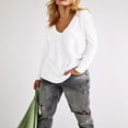 thumbnail image 2 of Women‘s Causal T-Shirt V Neck Long Sleeve Loose Fit Tops Solid Color Blouse Basic Tees, 2 of 7