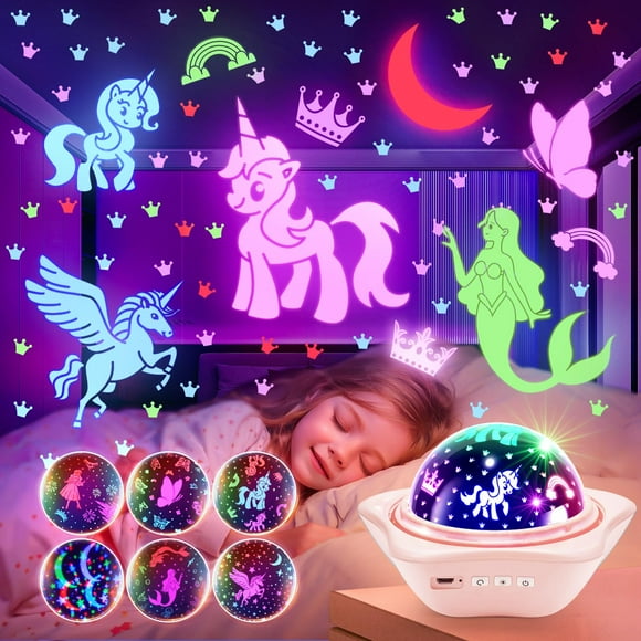 Proyector de luz nocturna One Fire Unicorns con 6 películas para niñas