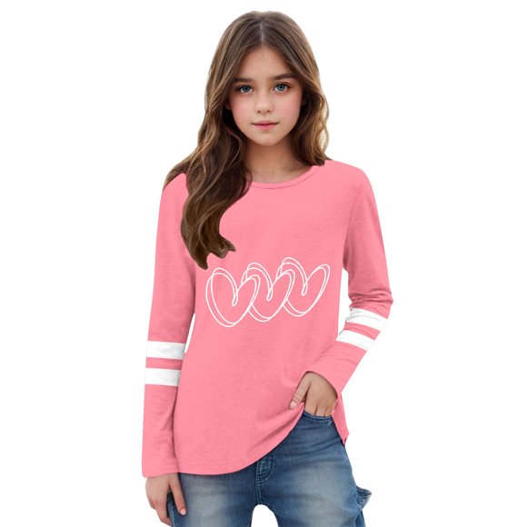 Girls Valentine's Day Shirts, Toddler Long Sleeve Heart Print Tops, Cute Casual Wear for Kids Holiday Party and School