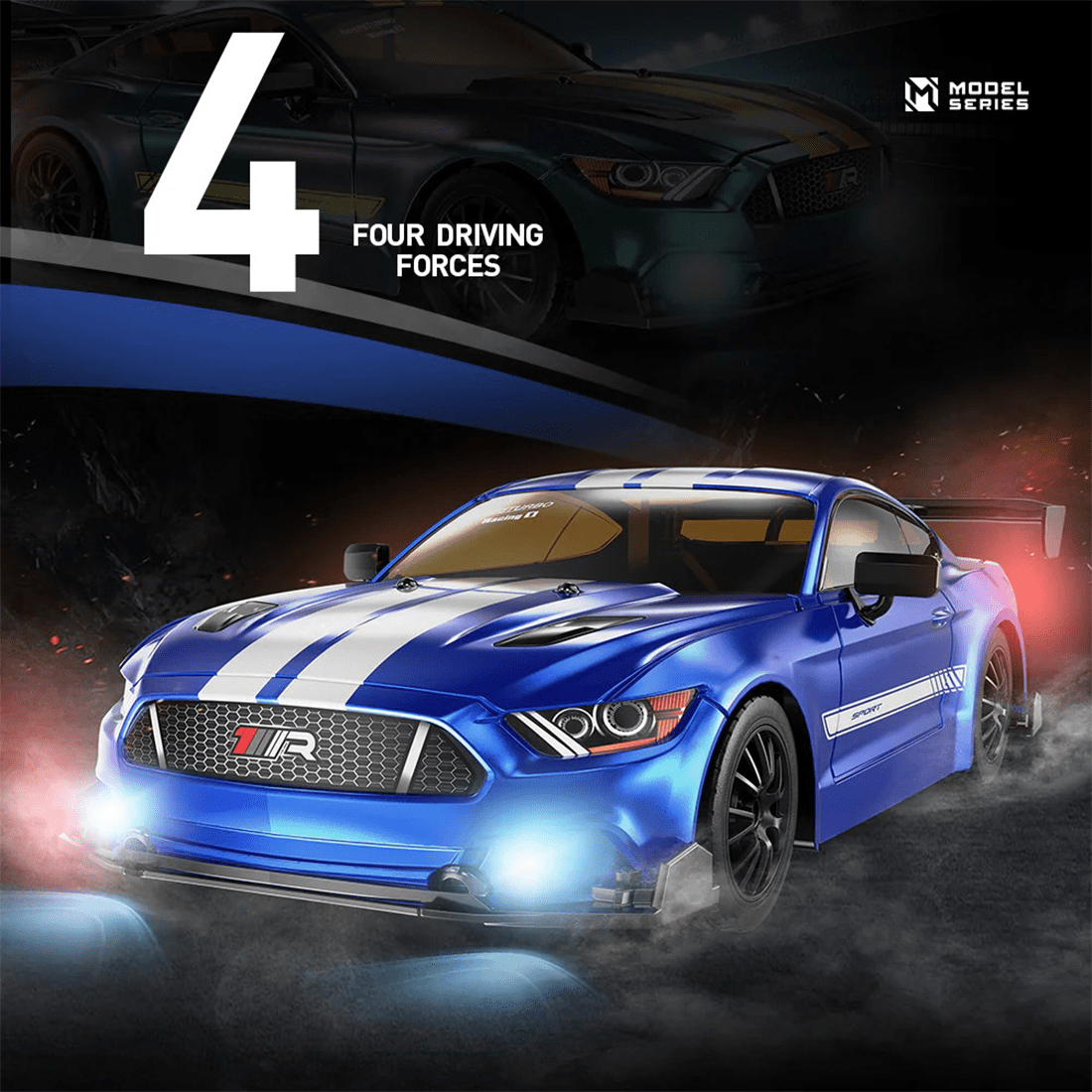 1:16 Scale 4WD RC Drift Car, 2.4GHz Remote Control Racing Car with LED Lights, 25+ Minutes Run Time, High-Speed Electric Model for Hobbyists and Adults Blue