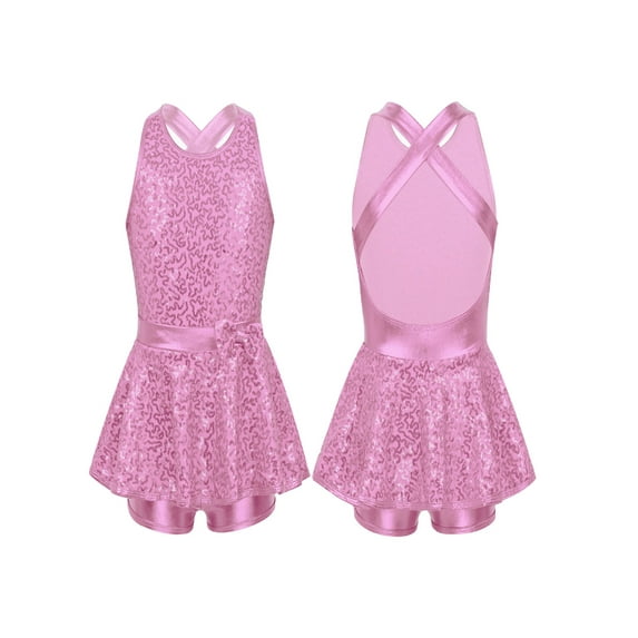 Alvivi Girls Jazz Modern Tap Dancewear Sleeveless Sequined Ballet Dance Leotard Dress 6-16