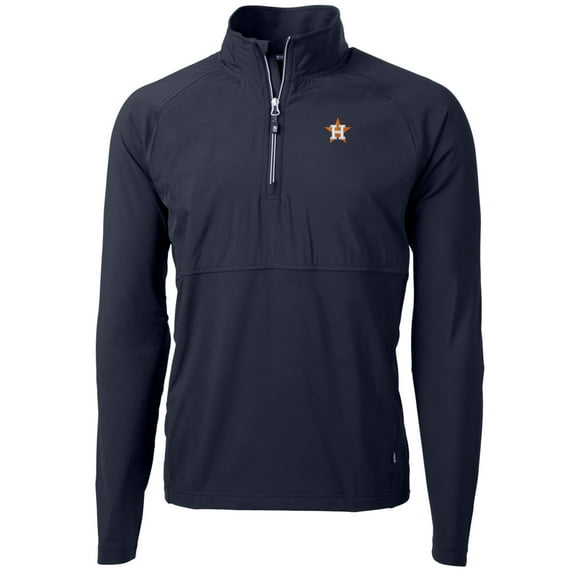 Men's Cutter & Buck Navy Houston Astros Adapt Eco Knit Hybrid Recycled Quarter-Zip Pullover Jacket