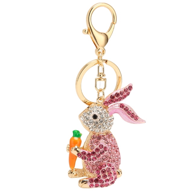 Bunny Keyring, Decoration Delicate Rabbit Keychain Eye Catching Wear Resistant With Round Ring For Wallet Handbag ANGGREK Rosa