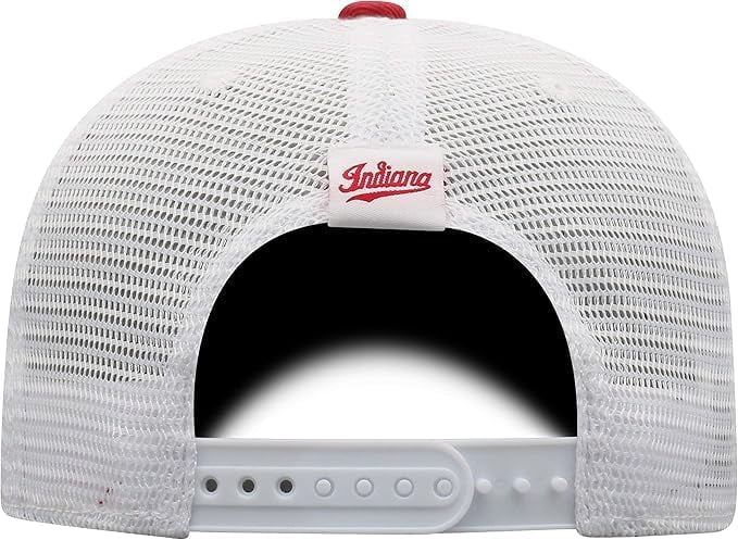 Brand New Collegiate Men's Indiana Mesh Adjustable Trucker Hat, 100% Cotton, Embroidered Logos, Official School Colors, Red