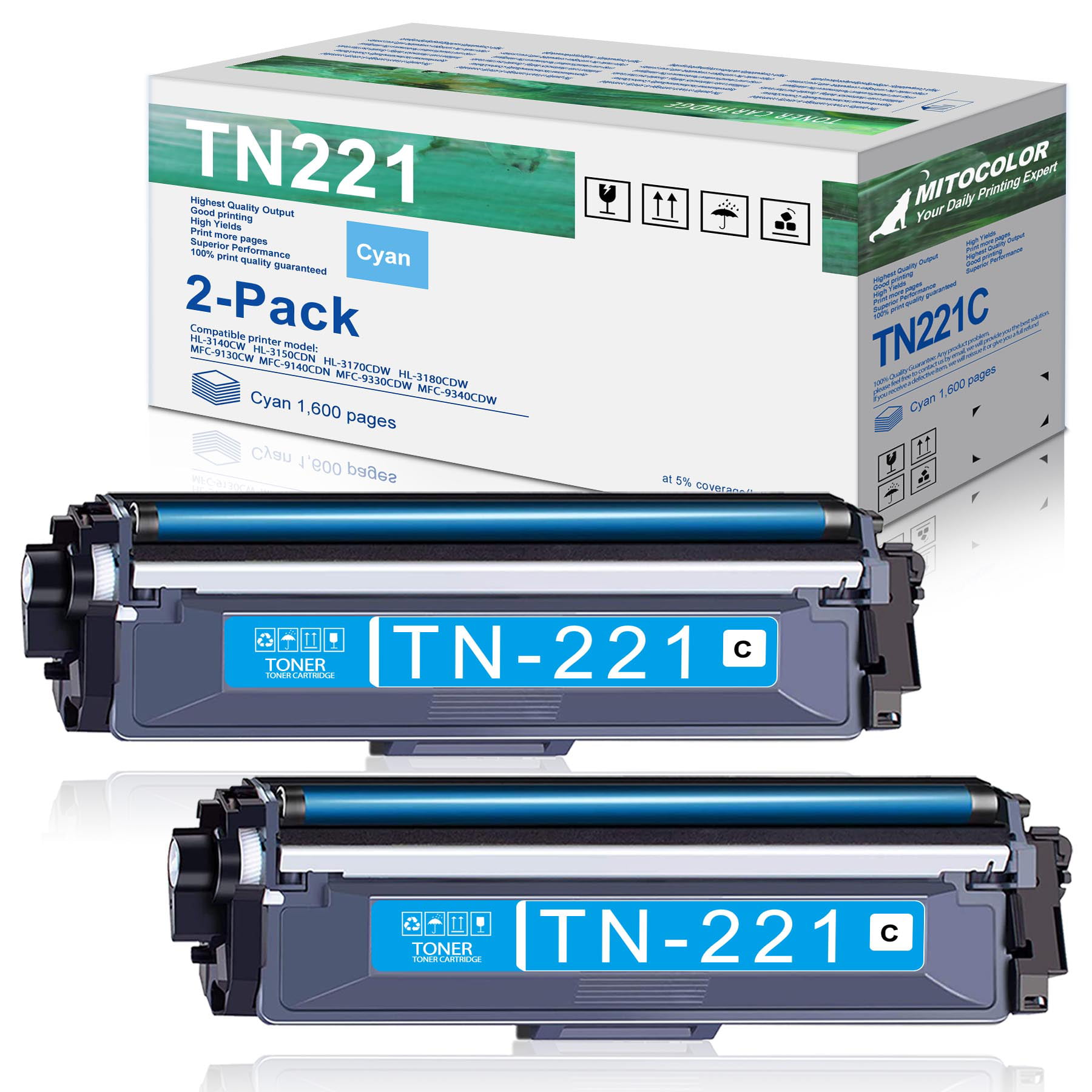 TN221 TN221C Toner Compatible Cartridge for Brother HL-3140CW HL-3150CDN HL-3170CDW MFC-9330CDW HL-3180CDW MFC-9130CW Printer (Cyan, Pack) - Walmart.com