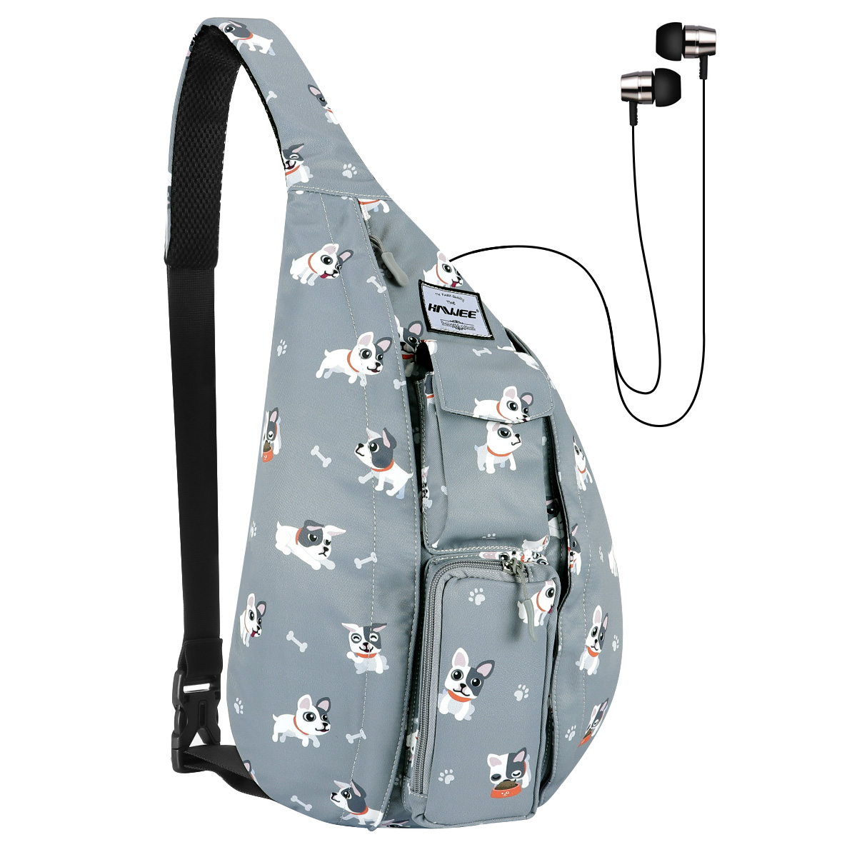 HAWEE Sling Backpack Hiking Backpack Chest Sling Bag Sports Travel Crossbody Daypack for Women, Grey + White Dog - image 1 of 7