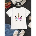 thumbnail image 1 of Camiseta de punto informal de verano para niña, de corte cómodo y con un bonito estampado de unicornio. Suave y elástica, lavable a máquina, cuello redondo y manga corta., 1 of 6