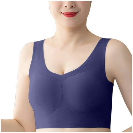 YanQiao Womens Seamless Wireless Supportive Bra Push Up Comfort Soft No Underwire Full Coverage No Steel Ring Bra 2XL Dark Blue