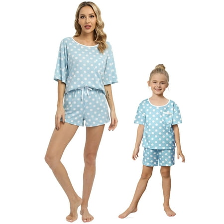 

EFINNY Nightgowns Mom and Daughter Matching Family Pajamas Set Polka Dot 2PCs Short Sleeve Top and Shorts Outfits for Women S-XXL