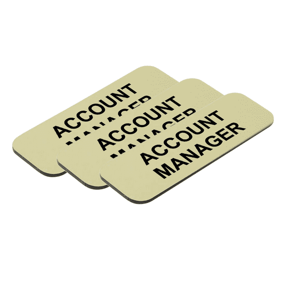 Account Manager 1 x 3" Name Tag/Badge, Brushed Gold, (3 Pack)