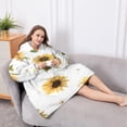 thumbnail image 5 of Oversized Wearable Blanket Hoodie,White Daisy Green Leaf Sunflower Pattern Sherpa Blanket Hoodie with Super Pockets,Super Warm Fuzzy Pullover for Women & Men, 5 of 6