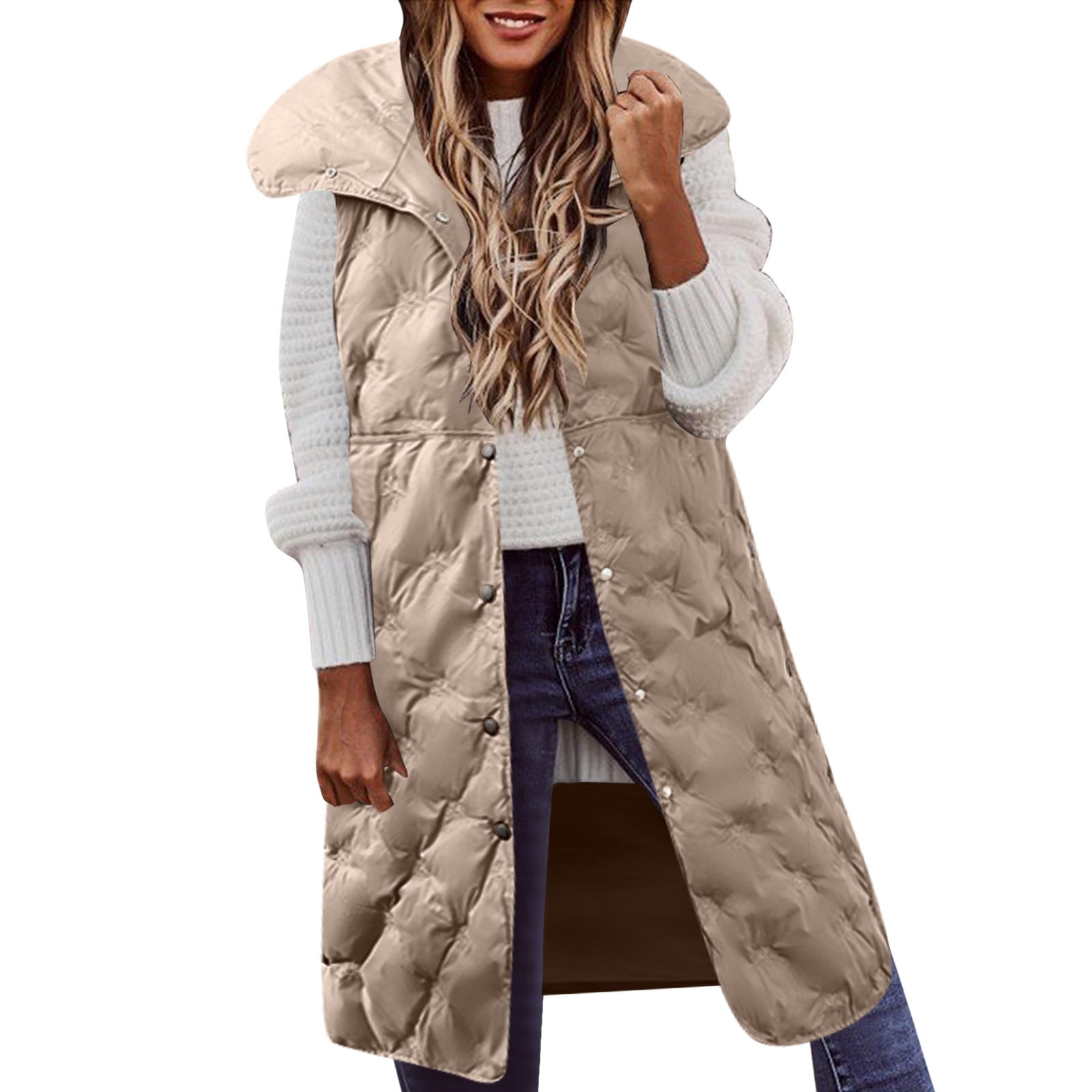 Womens Long Down Vest Quilted Down Hooded Vest Suitable For Autumn And