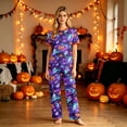 thumbnail image 7 of Halloween Pajamas, Family Matching Pajamas, Halloween Pajamas for Family, Halloween Family Pajamas Purple Galaxy Ghost Pumpkin Print Short Sleeve Pants Set for Holiday Celebration, Women M, 7 of 7