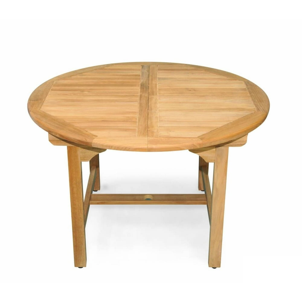 64" Natural Teak Round Extension Outdoor Patio Wooden Dining Table