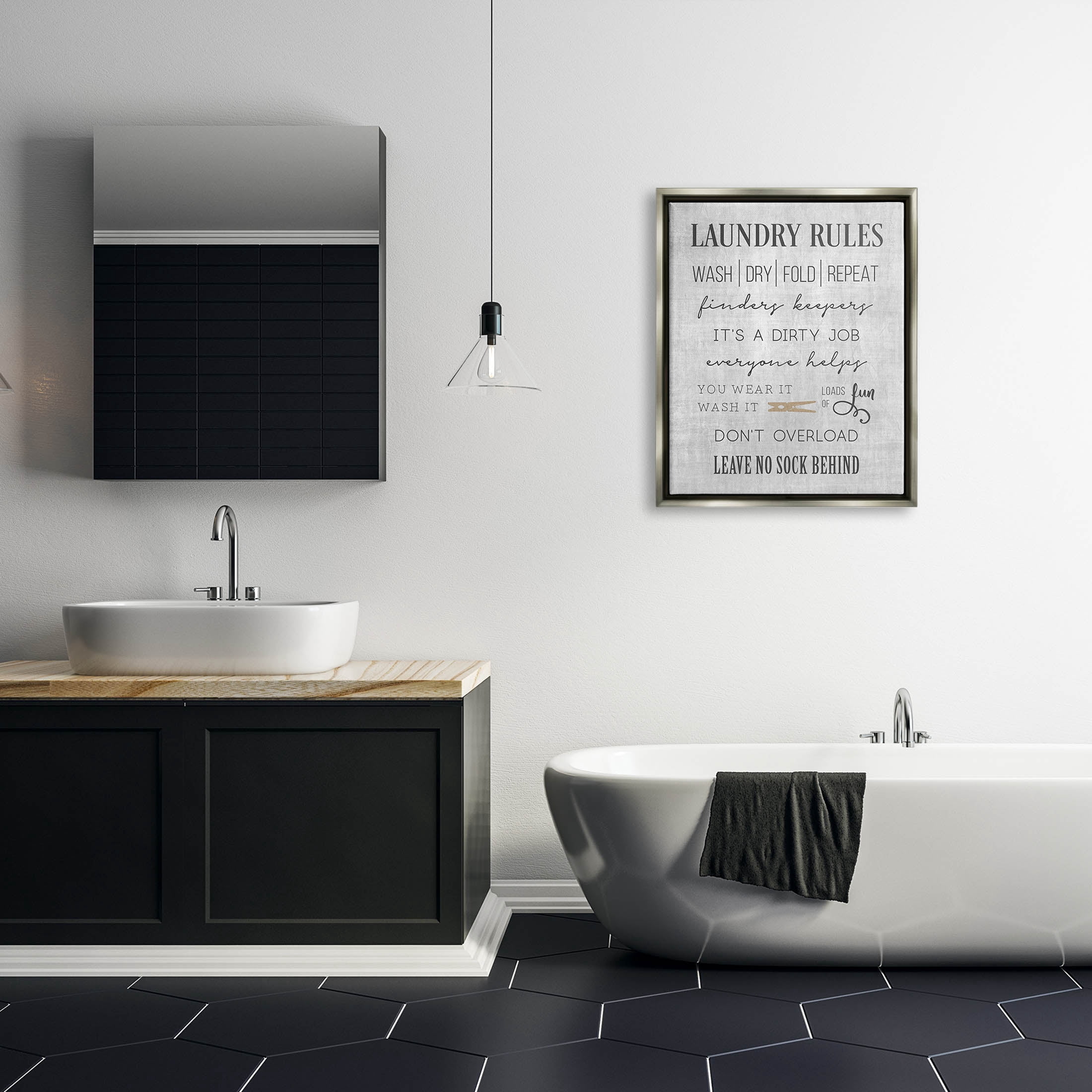 Laundry Room Rules Family List Typography Graphic Art Luster Gray Framed Art Print Wall Art