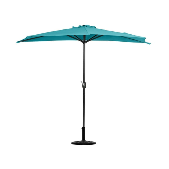 WestinTrends Lanai 9 Ft Outdoor Patio Half Umbrella with Base Include, Small Grill Deck Porch Balcony Shade Umbrella with Crank, 20 Lbs Half Round Base, Turquoise