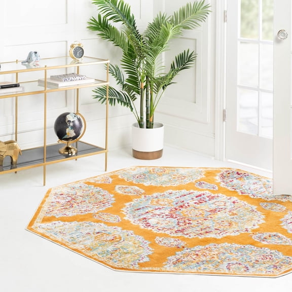 Unique Loom Paragon Collection Area Rug - Grayson (8' 2" Octagon Orange/Blue)