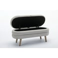 thumbnail image 4 of Storage Ottoman Bench, 44.88" Velvet Upholstered Entryway Bench with Flip Top and Safety Hinges, Oval End of Bed Bench with Solid Wood Legs for Living Room Bedroom Hallway, Light Gray, 4 of 7
