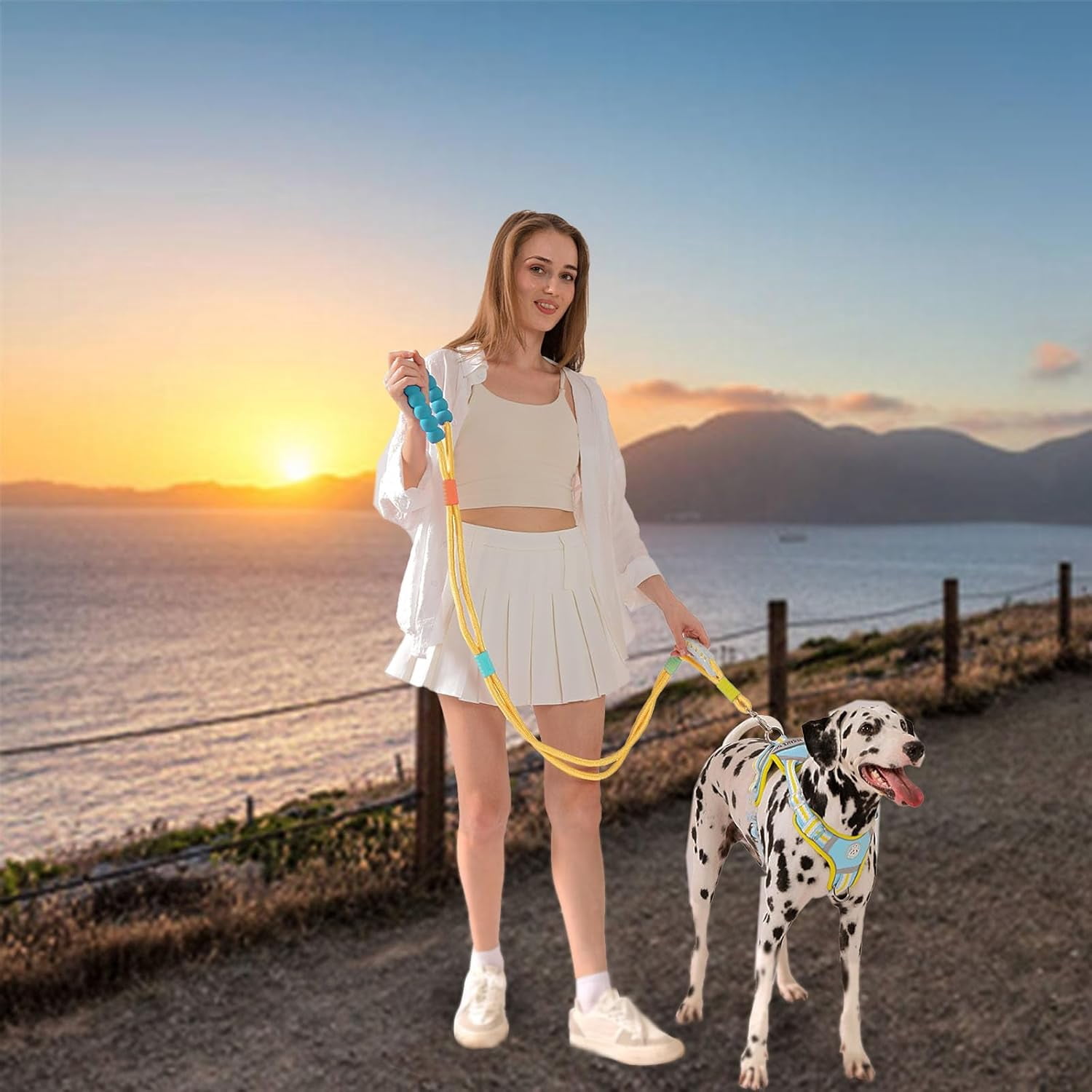 Dog Leash,5 FT Heavy Duty Dog Training Leash,Double Handle Comfortable Padded Hands Free Dog Leash,Adjustable Crossbody Waist Leash for Small Medium Large Dogs(Yellow)