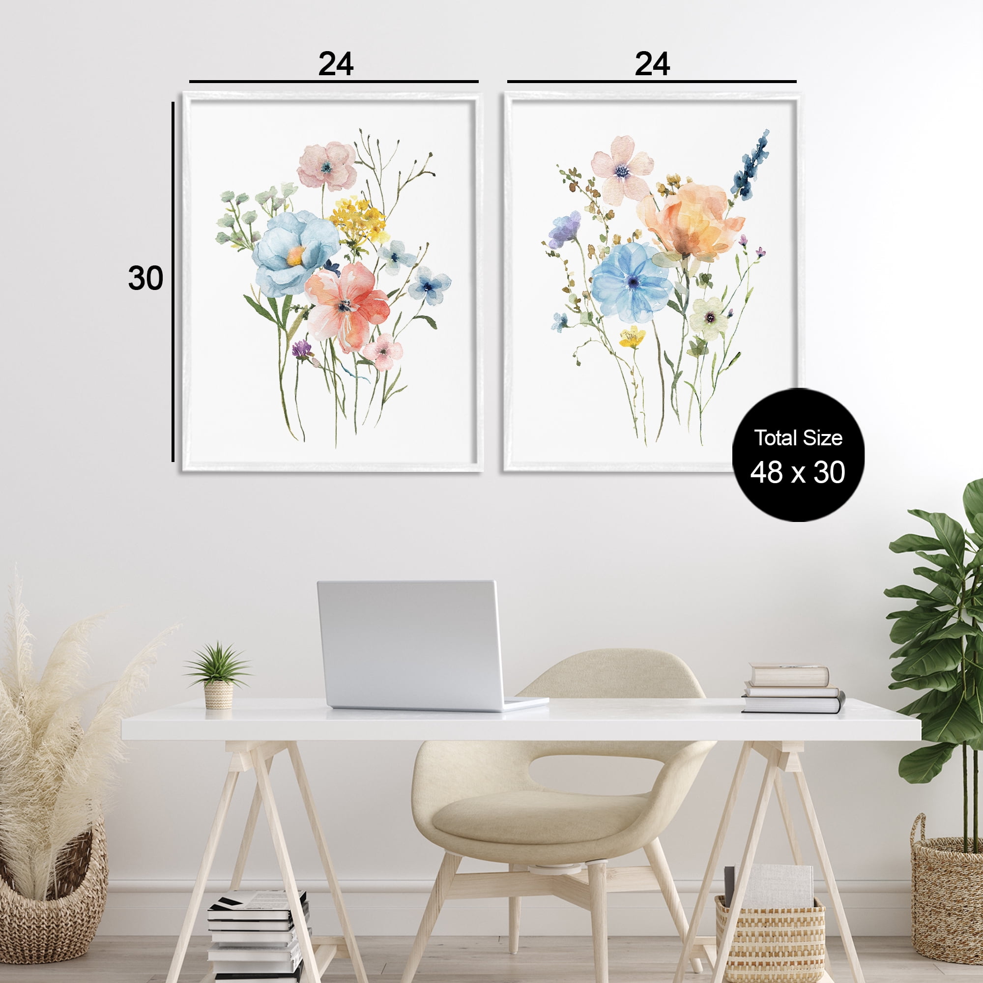 Stupell Industries Wildflower Sprig Bundles 2 Piece White Framed Giclee Art Set, design by Livi Finn