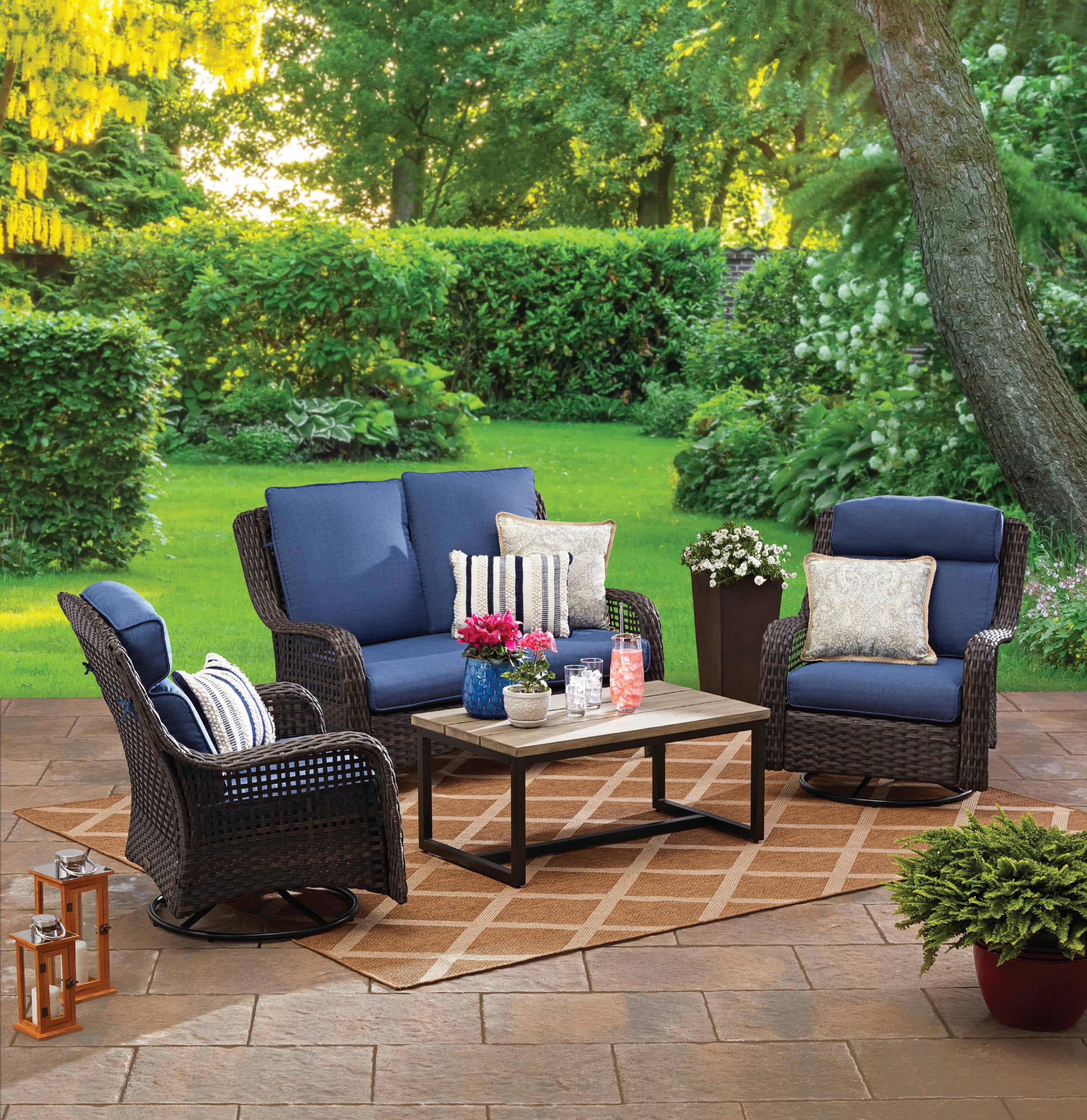 4 Piece Outdoor Wicker Swivel Chair, Patio Sets With Swivel Rocking Chairs
