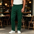 thumbnail image 2 of LEAVINGSUO Baggy Sweatpants Wide Leg Pants for Men Fleece-lined Straight Pants Winter Solid Color Loose Sports Casual Pants Green S, 2 of 5