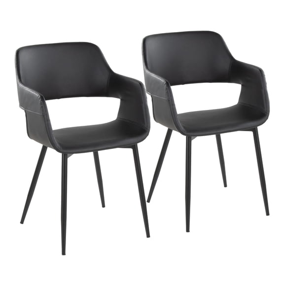 Margarite Chair, Upholstered Dining Chairs, Mid-Century Modern Dining Chair, Kitchen Chairs for Dining Table, Dining Chairs Set of 2 (Black Faux Leather)